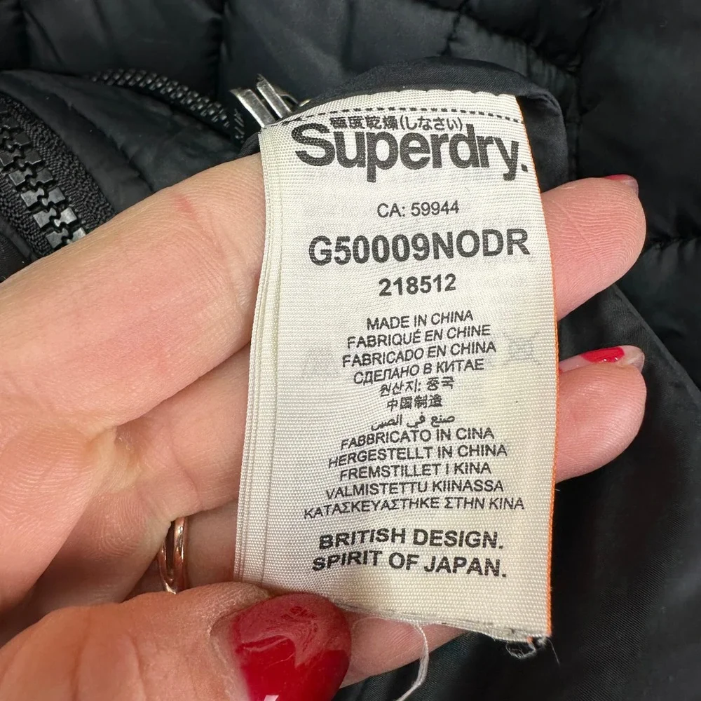 The Original Superdry Fuji JKT Womens Large Black Hooded Puffer Jacket Ski Japan